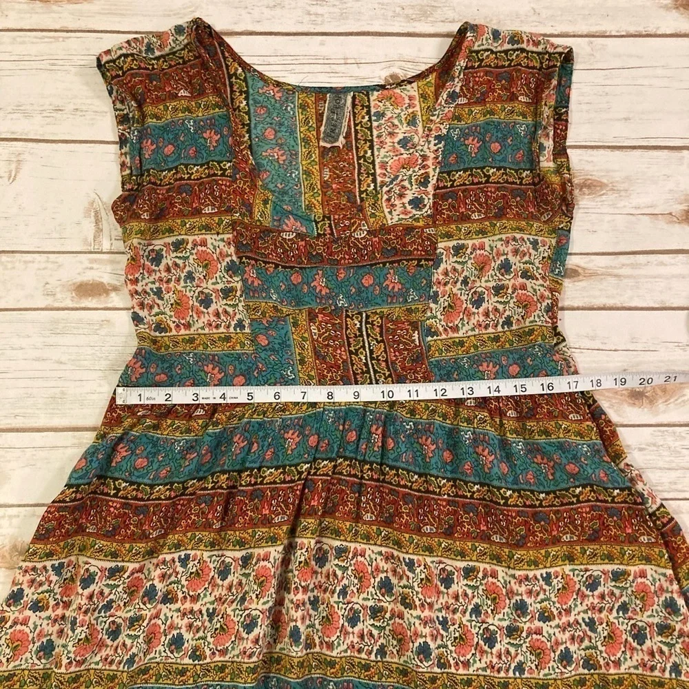 Free People Short Sleeve Coastal Tectonics Dress Boho High Low Sheer Overlay XS